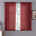 Tollpiz Short Sheer Curtains Linen Textured Bedroom Curtain Sheers Light Filtering Rod Pocket Voile Curtains for Living Room, 54 x 45 inches Long, Burgundy Red, Set of 2 Panels