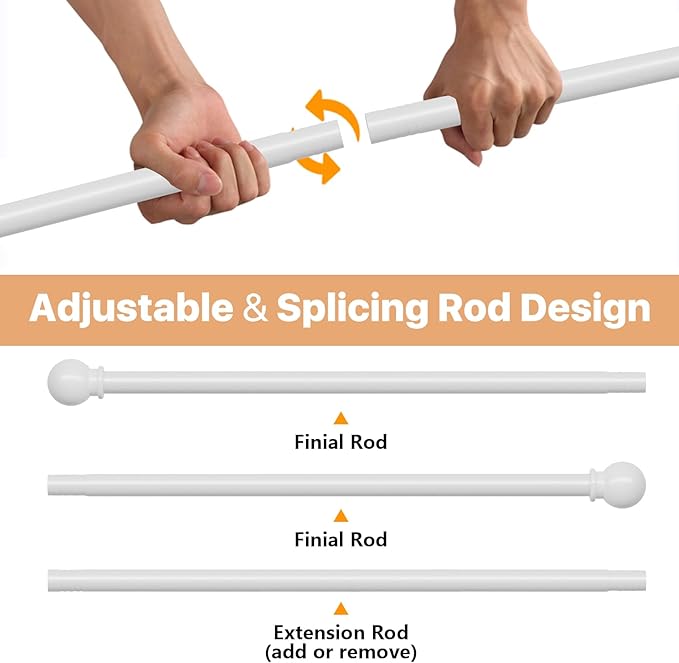 White Curtain Rods for Windows 66 to 120, Adjustable Long Drape Rod for Outdoor Patio, Sliding Glass Door, Heavy Duty 5/8 Diameter Drapery Rod Set, 10 ft Metal Curtain Pole, Easy Install - White