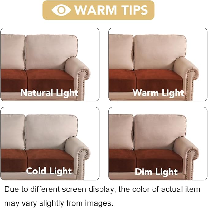 H.VERSAILTEX Velvet Stretch Couch Cushion Cover Plush Cushion Slipcover for Chair Loveseat Sofa Cushion Furniture Protector Seat Cushion Sofa Cover (3 Piece Sofa Cushion Covers, Rust)