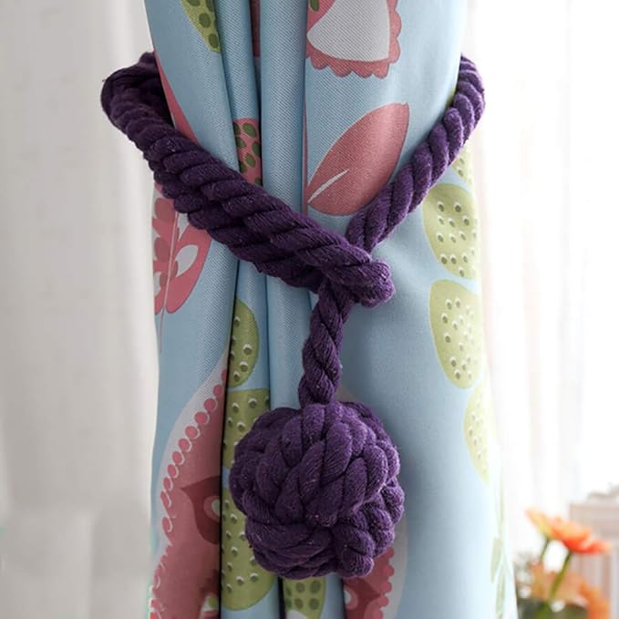 Melaluxe 4 Pack Curtain Tiebacks - Heavy Duty Curtain Rope Tieback, Handmade Rural Decorative Curtain Holdbacks (Purple)