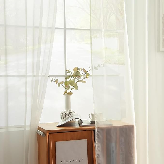 youleyar Solid Sheer Rod Pocket Curtain Voile Draperies 2 Panels Ivory Beige Black Grey Coffee 42 Inch Width 45 Inch Long 1 Pair for Kitchen Bedroom Children Living Room Yard(Ivory,42Wｘ45L)