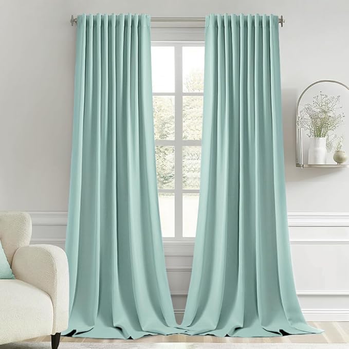 MIULEE Aqua Back Tab Blackout Curtain 96 Inch Long 2 Panels Set for Bedroom, Rod Pocket/Pinch Pleat Thermal Insulated Living Room Darkening Pleated Light Blocking Floor to Ceiling Drape