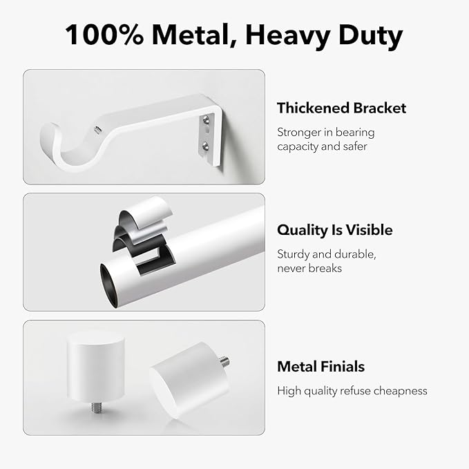 IFELS Heavy Duty Curtain Rods for Windows 48 to 84 Inch, 1 Inch White Curtain Rods for Outdoor, Farmhouse, Bedroom, Kitchen, Living Room, Adjustable Easy Install Drapery Rod (A2,White,30"-90")