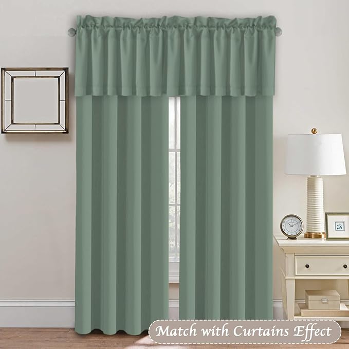 H.VERSAILTEX 2 Panels Blackout Valances for Small Windows Thermal Insulated Short Curtains Privacy Decorative Rod Pocket Shade for Kitchen/Living Room/Cafe/Bathroom/Laundry,52" W x 18" L,Green Bay