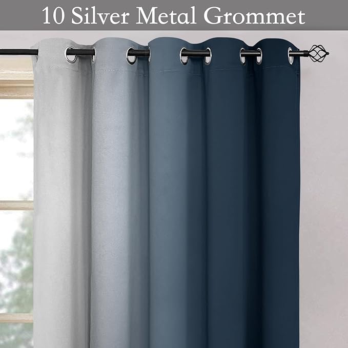 SimpleHome Ombre Room Darkening Curtains for Bedroom, Gradient Navy Blue to Grey White Light Blocking Thermal Insulated Grommet Window Curtains/Drapes for Living Room,2 Panels, 62x96 inches Length