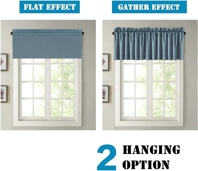 H.VERSAILTEX Blackout Valances for Windows,Kitchen Valance Curtains for Living Room/Bedroom/Bathroom/Basement Privacy Rod Pocket, 4 Panels 52" W x 18,Stone Blue