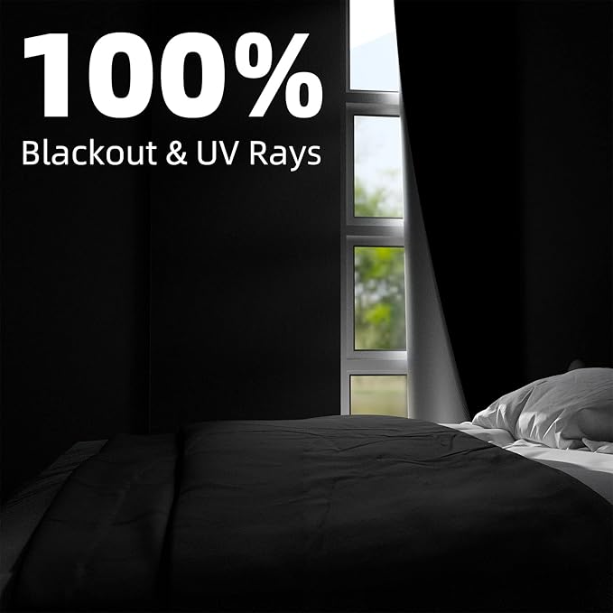 NIGHTON Portable Blackout Curtains 30"×59", Strong Hook and Loop Tape Strips with Adhesive, Cuttable Blackout Window Cover, 100% Black Out Material Blinds for Baby Nursery or Travel - Black