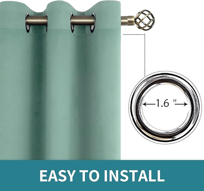 BGment Blackout Curtains - Grommet Thermal Insulated Room Darkening Bedroom and Living Room Curtains, Set of 2 Panels (52 x 63 Inch, Frosty Green)