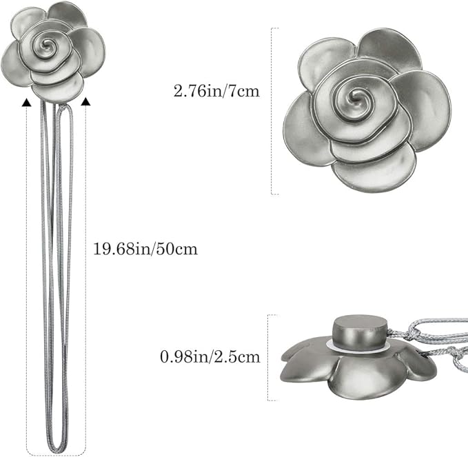Lewondr Curtain Tie Magnetic, Vintage Resin Flower Curtain Holdback with Rope Drapery Retro Window Curtain Decorative Buckle Holder for Outdoor, Home Office, and Cafe Balcony, Gray