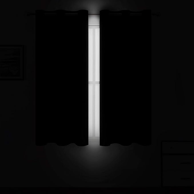 LEMOMO Black Thermal Blackout Curtains/42 x 72 Inch/Set of 2 Panels Room Darkening Curtains for Bedroom
