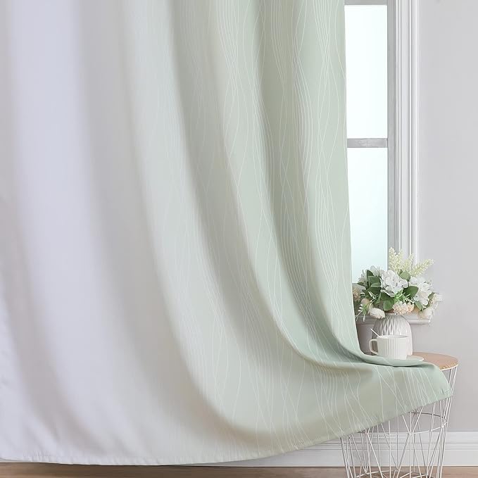 Estelar Textiler Sage and Greyish White Blackout Curtains & Drapes for Bedroom, Thermal Insulated Ombre Blackout Drapes, Room Darkening Energy Saving Curtains for Living Room, 42Wx63L, 2 Panels