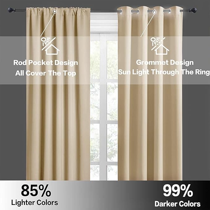 RYB HOME RV Curtains for Camper Windows, Mini Small Thermal Insulated Sunlight Heat Blocking Blocking Privacy Portable Curtains for Travel Trailer, Width 34 by Length 24, Biscotti Beige, 2 Panels