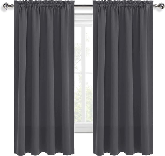 DWCN Blackout Curtains for Bedroom 63 Inch Length 2 Panels Set, Solid Thermal Insulated Energy Saving Rod Pocket Window Treatment Curtains Blackout Drapes (W42 x L63 Inch, Dark Grey)