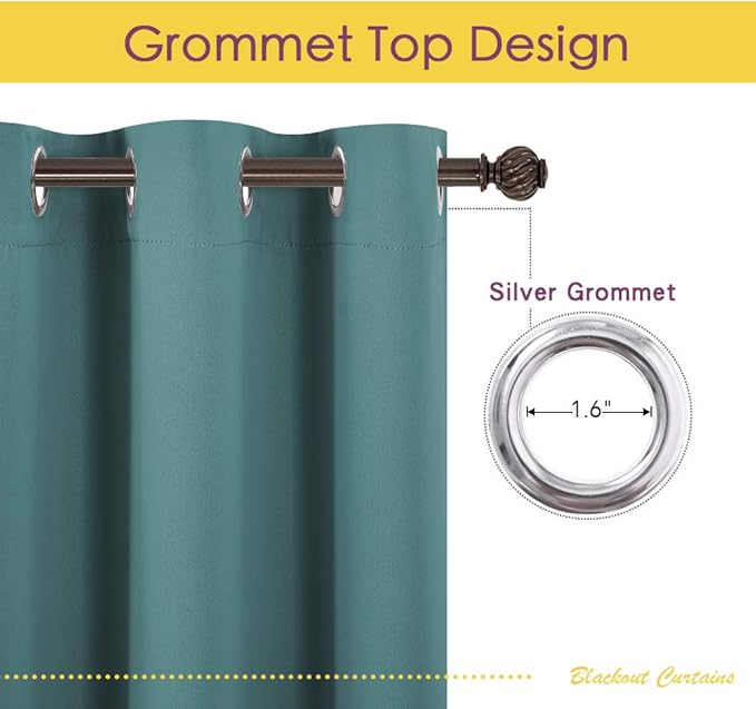NICETOWN Blackout Window Curtains 70" L, 2 Panels, 34 inch, Sea Teal, Grommet Top Room Darkening Thermal Insulated Vertical Window Drapes Modern for Flat/Apartment