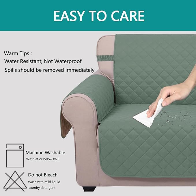 U-NICE HOME Loveseat Sofa Cover Reversible Couch Cover for Dogs with Elastic Straps Water Resistant Furniture Protector for Pets Couch Cover for 2 Cushion Couch (Loveseat, Greyish Green/Taupe)