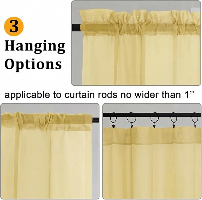 Gwine Extra Long Sheer Curtains 120 Inches Long - Light Filtering Rod Pocket Window Curtain Panels for Bedroom, Elegant Soft Voile Living Room Sheer Drapes, Each 42Wx120L, 10FT, 2 Panels, Yellow