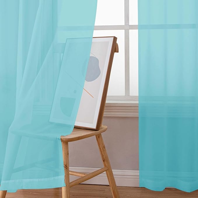 Simplebrand Aqua Sheer Curtains 72 Inches Long 2 Panels for Living Room, Rod Pockets Airy Window Treatments Voile Sheer Black Curtains Panels Lightweight for Front Back Patio Glass Door, 42" Width
