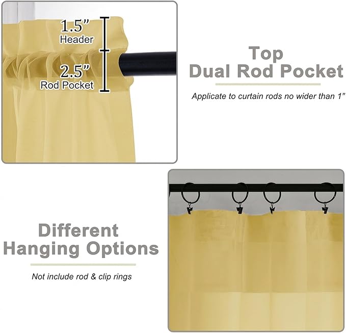 Sheer Curtains 84 Inches Long 2 Panels Set for Bedroom Living Room, Soft Airy Light Filtering Modern Solid Rod Pocket Drapes Window Treatments, Yellow, Each 42" W x 84" L