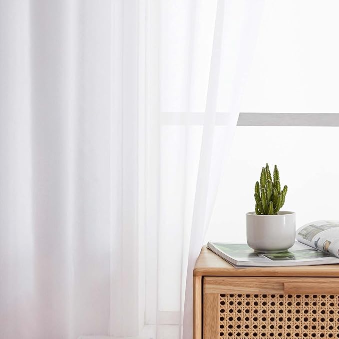 Extra Long Sheer White Curtains for Bedroom Living Room 120 Inches Long 2 Panels Set, Solid Soft Light Filtering Rod Pocket Sheer Window Curtains, White, Each 42" Wx120 L Inch