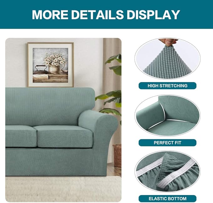 Turquoize 4 Piece Sofa Covers for 3 Cushion Couch Sofa Slipcover Soft Couch Cover for Dogs-Washable Sofa Furniture Covers with 3 Individual Large Cushion Covers (XL Sofa,Dark Cyan)