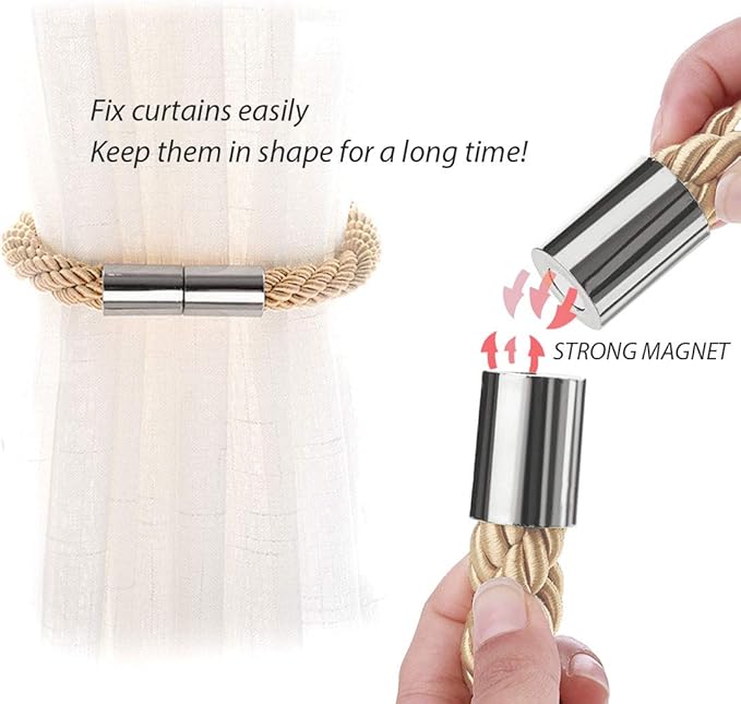 NICEEC 6 Pack Strong Magnetic Curtain Tiebacks Modern Simple Style Drape Tie Backs Convenient Decorative Weave Rope Curtain Holdbacks for Thin or Thick Home & Office Window Draperies (Bronze)