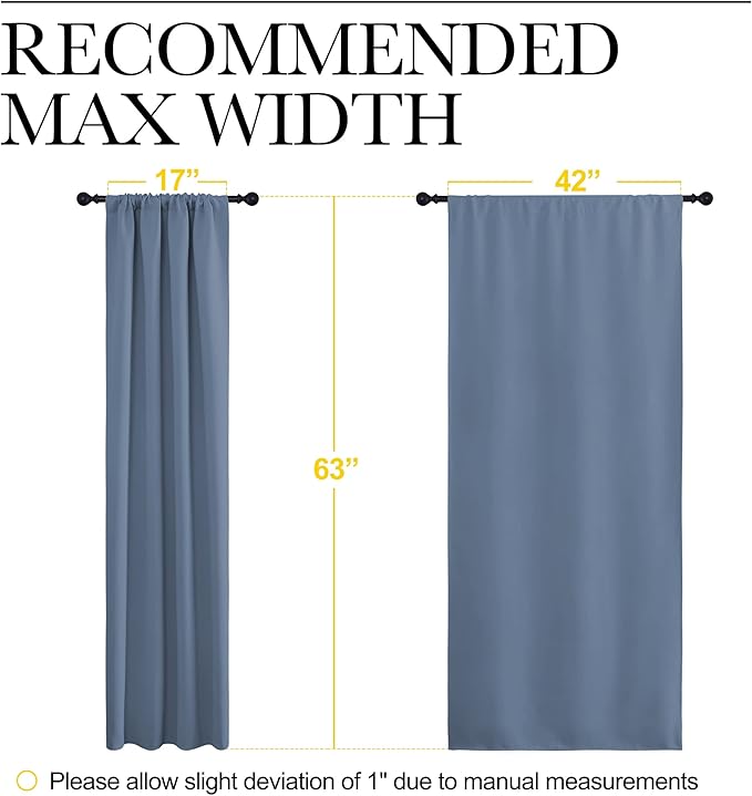 NICETOWN Blackout Curtains for Living Curtains, Triple Weave Home Decoration Thermal Insulated Solid Blackout Curtains & Drapes for Nursery (Stone Blue, Set of 2, 42-inch x 63-inch)