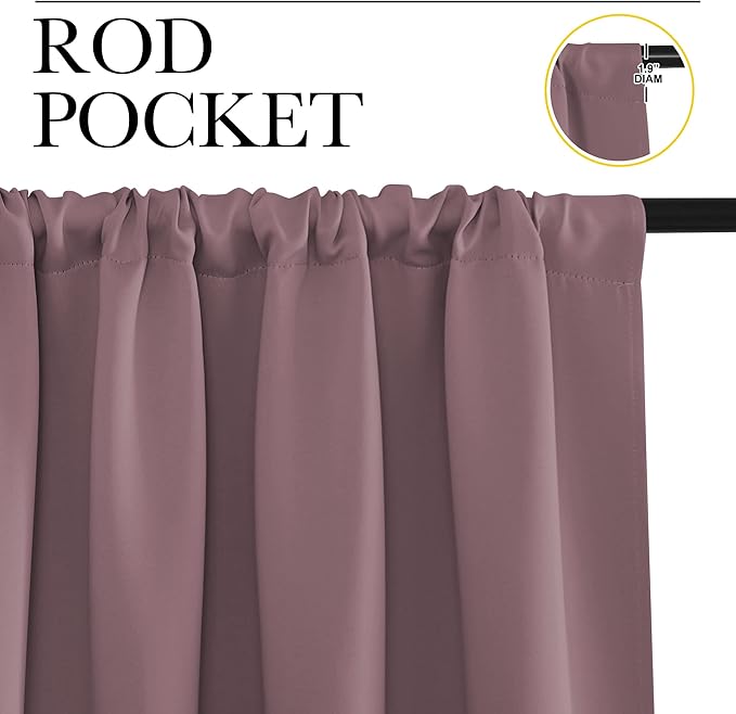 NICETOWN Kitchen Curtains, Short Blackout Curtains & Drapes, Home Decoration Privacy Thermal Insulated Curtains for Unicorn Theam Room (Dry Rose, 34" Wide, 54" Long, 2 PCs)