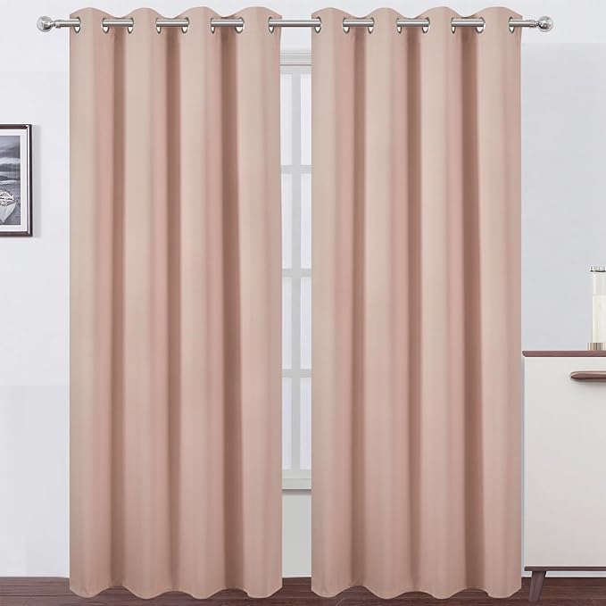 LEMOMO Blackout Curtains 66 x 84 inch/Blush Curtains Set of 2 Panels/Thermal Insulated Room Darkening Bedroom Curtains