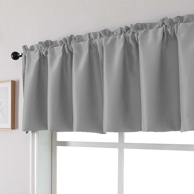 Chyhomenyc Silver Grey Valances for Window, Room Darkening Short Curtains for Kitchen Bedroom Living Room, Rod Pocket Top Small Window Treatment Valance RV Bunk Panels, 40Wx14L, 2 Pieces