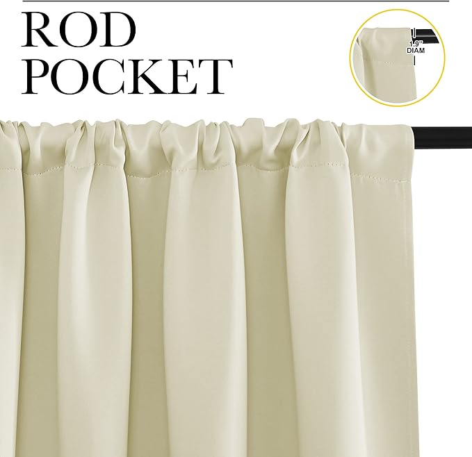 NICETOWN RV Blackout Curtains for Camper Windows, Beige, 34" x 30", Set of 2, Kitchen Curtains, Short Blackout Drapes, Thermal Insulated Rod Pocket Window Treatment Draperies for Nursery