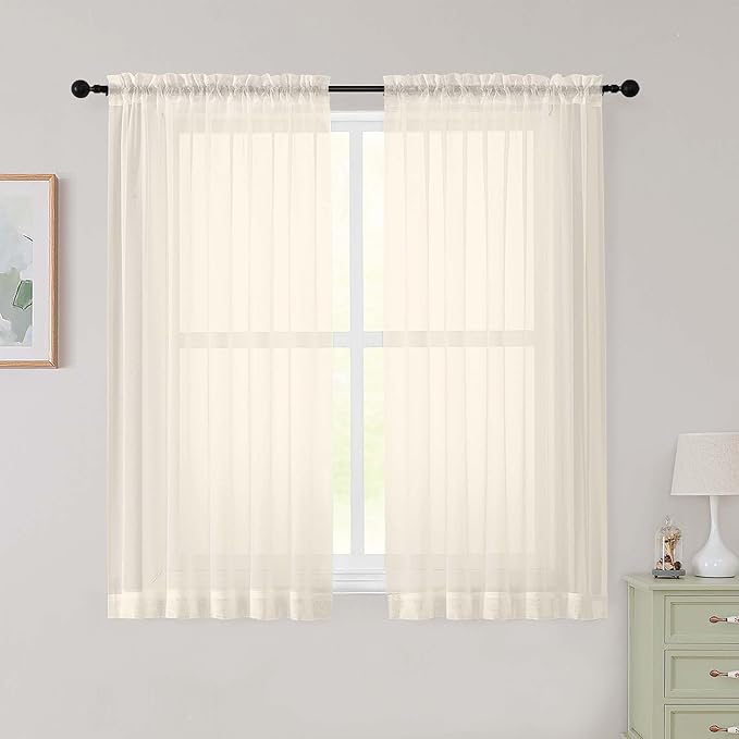 Cream Sheer Curtains for Bedroom Living Room 54 Inch Length 2 Panels Set, Solid Soft Airy Light Filtering Window Treatments, Modern Rod Pocket Drapes, Cream, 42" Wx54 L Inches