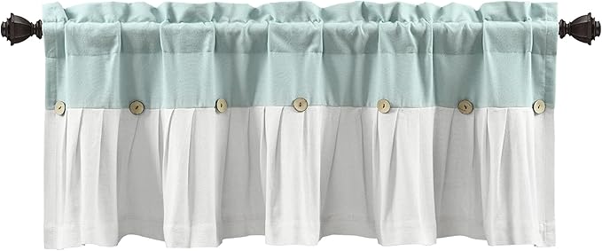 Lush Decor Linen Button Farmhouse Valance Curtians 52"W x 18"L Blue & White - Linen Valances For Windows - Kitchen Curtains Valances - Bathroom Curtain