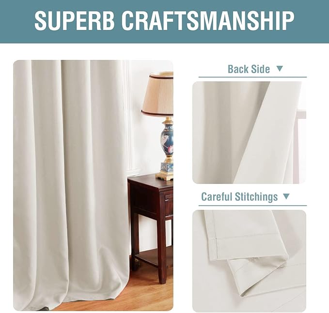 H.VERSAILTEX Light Blocking Curtain for Living Room Thermal Insulated Window Treatment Panel/Drape for Dining Room, Elegant Soft Curtain for Bedroom Grommet Top One Panel (Ivory - 52x96 Inches)