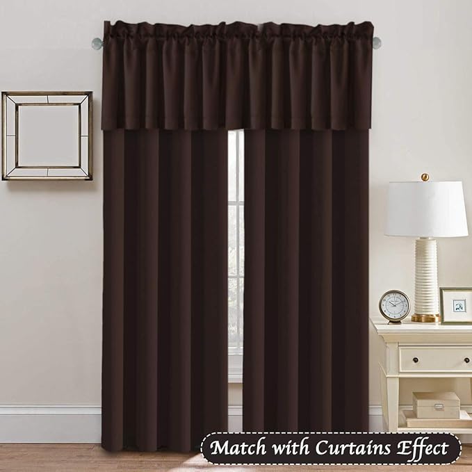 H.VERSAILTEX Blackout Valances for Windows,Kitchen Valance Curtains for Living Room/Bedroom/Bathroom/Basement Privacy Short Window Valance Curtains, 4 Panels 52" W x 18,Chocolate Brown