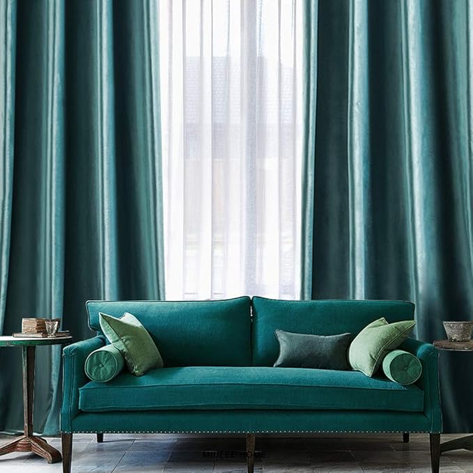 MIULEE 2 Panels Blackout Velvet Curtains Solid Soft Grommet Teal Curtains Thermal Insulated Soundproof Room Darkening Curtains/Drapes/Panels for Living Room Bedroom 52 x 63 Inch