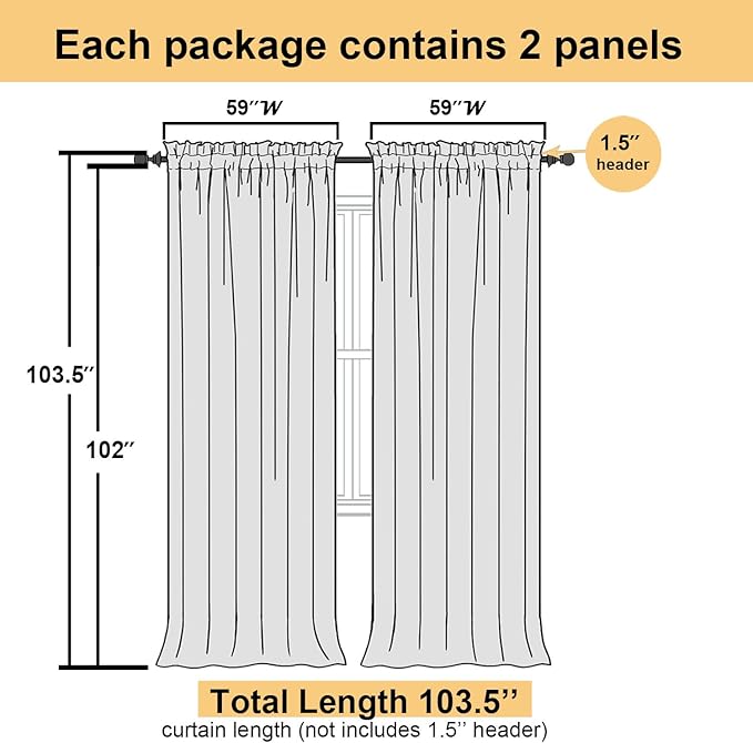 Lecloud White Sheer Curtains 102 Inches Long 2 Pcs, Light Filtering Living Room Curtains for Bedroom, Rod Pockets Voile Drapes for Dining Room Yard Patio Sliding Door, Each Panel 59" W x 102" L