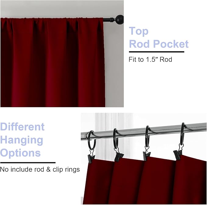 Simplebrand Ava Red Blackout Curtains for Bedroom 90 Inches Long 2 Panels Set, Solid Privacy Energy Saving Living Room Window Treatment Curtains Blackout Drapes, W50 x L90 Inch, Red