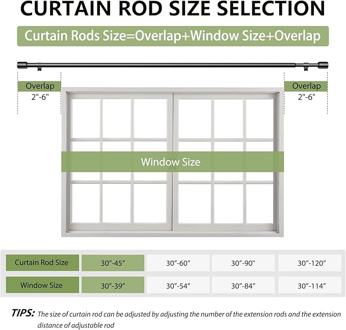 5/8” Diameter Curtain Rods 30-45 Inch, for 30-39 Inch Windows, Adjustable Splicing Black Curtain Rods for Windows with Brackets, Window Rod Long Small Curtains Rod, 2 Pack