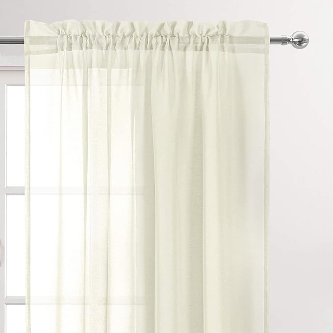 DWCN Ivory Sheer Curtains for Kitchen Windows - Rod Pocket Semi Transparent Voile Tier Curtains for Bedroom, Living Room, Farmhouse, 36 x 36 inches Long, Set of 2 Panels