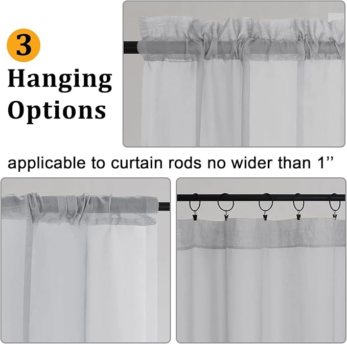 Gwine Light Grey Sheer Curtains 84 Inches Long 2 Panels Set for Living Room, Rod Pocket Voile Bedroom Curtains, Light Filtering Solid Window Sheer Panels, Each 42" Wx84 L