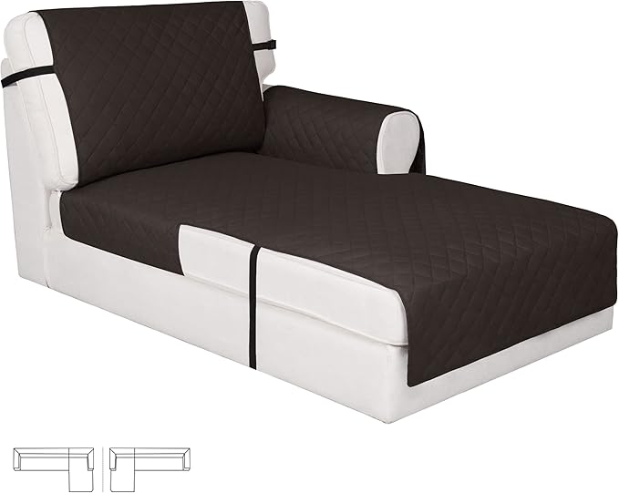 Easy-Going Reversible Chaise Lounge Couch Cover Water Resistant Sofa Cover Sectional L Shaped Sofa Slipcover with Adjustable Straps Furniture Protector for Dogs (115X34 in, Chocolate/Chocolate)