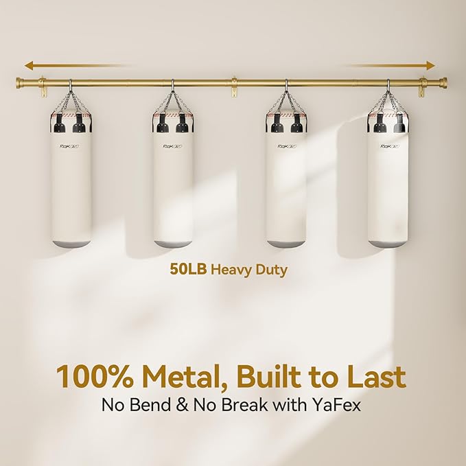 YaFex Curtain Rods 32-118 Inch, Heavy Duty 1 Inch Adjustable Curtain Rod for Windows, Gold Long Window Treatment Rods, Modern Design, Easy Installation