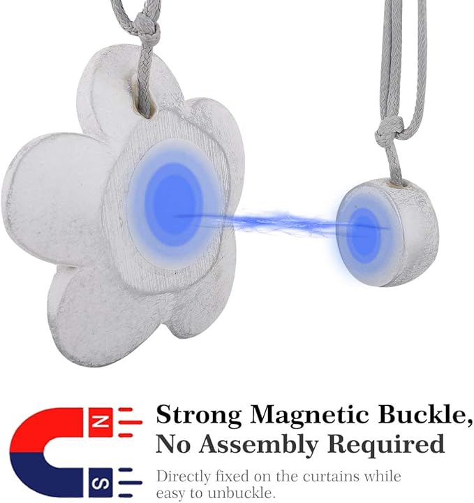 Lewondr Vintage Magnetic Curtain Tieback, 1 Pair Resin Flower Curtain Drapery Holdback Window Curtain Decorative Buckle Holder for Home Cafe Balcony - Silver