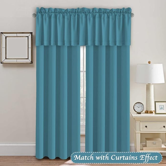H.VERSAILTEX Blackout Kitchen Curtain Valances,Short Window Valance Curtains for Living Room/Bedroom/Bathroom Privacy Decorative Rod Pocket，2 Panels，52" W x 18" L, Storm Blue