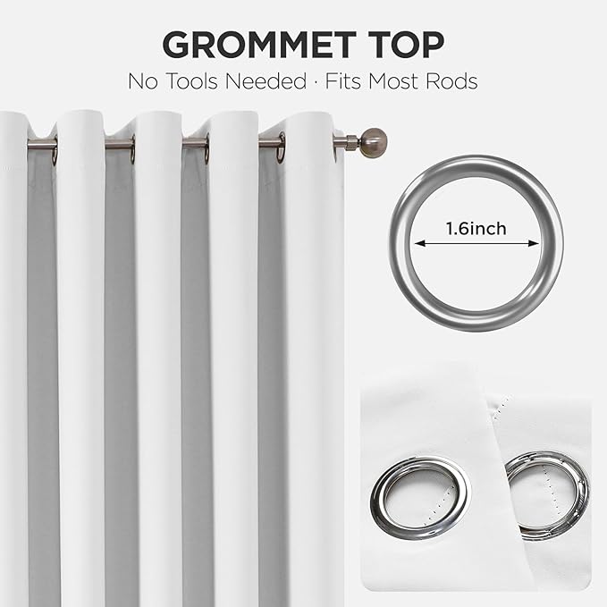 Joydeco Blackout Patio Sliding Door Curtains 72 Inches Long, Grommet Privacy Room Divider Curtains, Extra Wide Thermal Blackout Drapes for Bedroom Living Room (Pure White, 60Wx72L, 1 Panel)