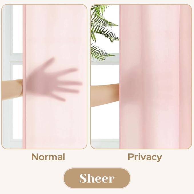 HOMEIDEAS Non-See-Through Blush Pink Privacy Sheer Curtains, 52 X 72 Inches Long 2 Panels Sheer Curtains Light Filtering Window Drapes for Bedroom Living Room
