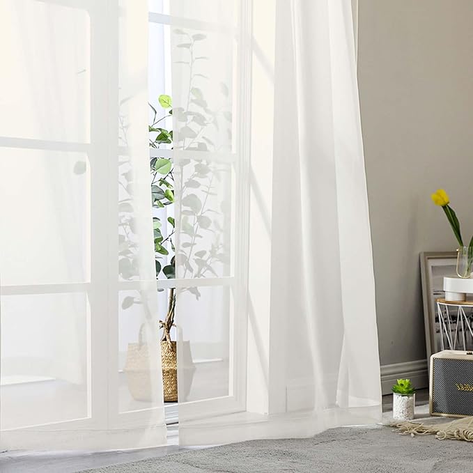 Sheer Ivory Curtains for Bedroom Living Room 63 Inch Length 2 Panels, Airy Soft Light Filtering Sheer Dining Room Curtains, Modern Rod Pocket Drapes, Ivory, Each 42" Wx63 L Inches