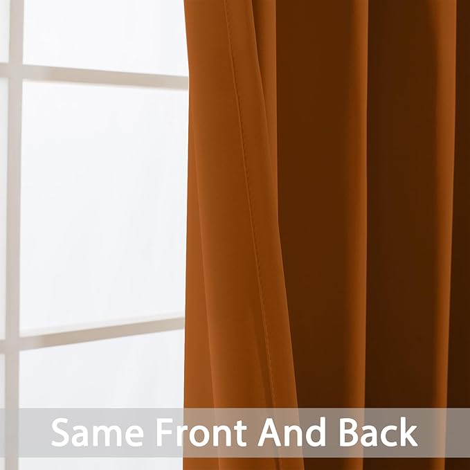 Yakamok Wide Thermal Blackout Patio Door Curtain Panel, Burnt Orange Grommet Sliding Door Insulated Curtains, Extra Wide Curtains for Sliding Glass Door, Burnt Orange, W52 x L84, 1 Panel