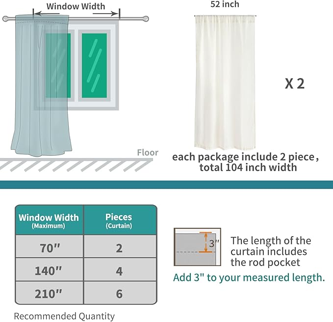 BGment 72 Inch Length White Linen Curtains for Living Room - Rod Pocket Semi Sheer Drapes Light Filtering Window Treatments for Bedroom Dining Lightweight Rustic, 2 Panels Set, 52 X 72 Inch
