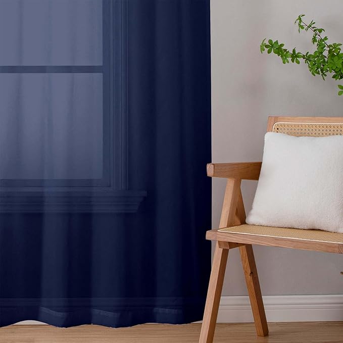 Sheer Navy Blue Curtains for Bedroom Living Room 63 Inch Length 2 Panels, Airy Soft Light Filtering Sheer Dining Room Curtains, Modern Rod Pocket Drapes, Navy Blue, Each 42" Wx63 L Inches